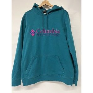 Vintage Columbia Teal Pink Hoodie Sweatshirt Large
